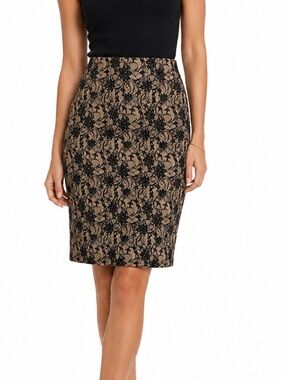 Talbots Lace Overlay Pencil Skirt Tan Black Size 12 Elegantcore Classiccore